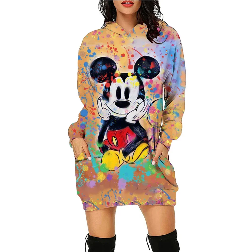 Mini Dress Elegant Dresses for Women Disney Prom Minnie Mouse Luxury Party Hoodie Long Sleeves 2024 Mickey Woman Clothes Kawaii