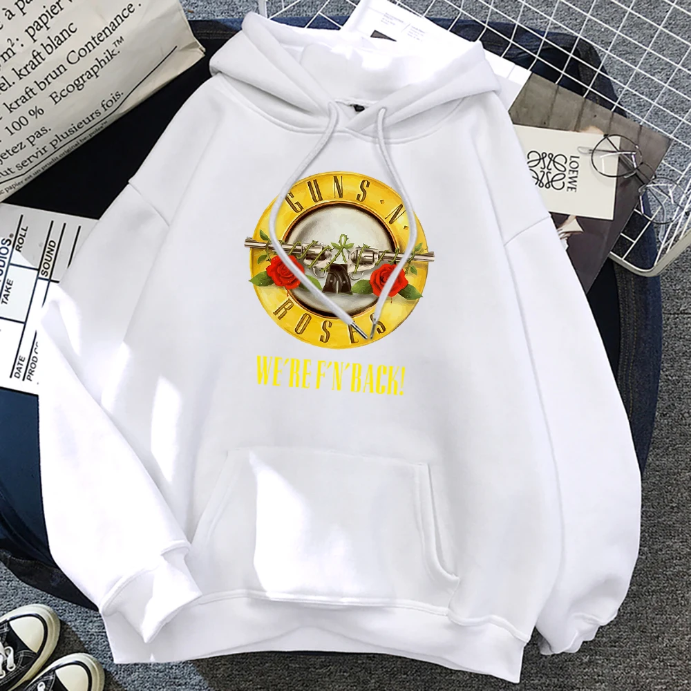 Guns N\' Roses We\'Re Back Retro Street Style Hoodie For Women O-Neck Pocket Pullover Fleece Hoody Breathable Pullover Woman Hoody