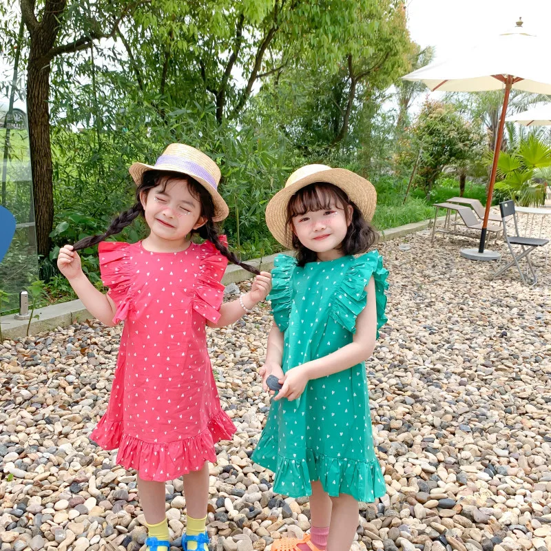 Girl Dress South Korean Girls Summer Printed Small Fresh Dress South Korean New Style Little Girl Flying Sleeve Fashion Skirt