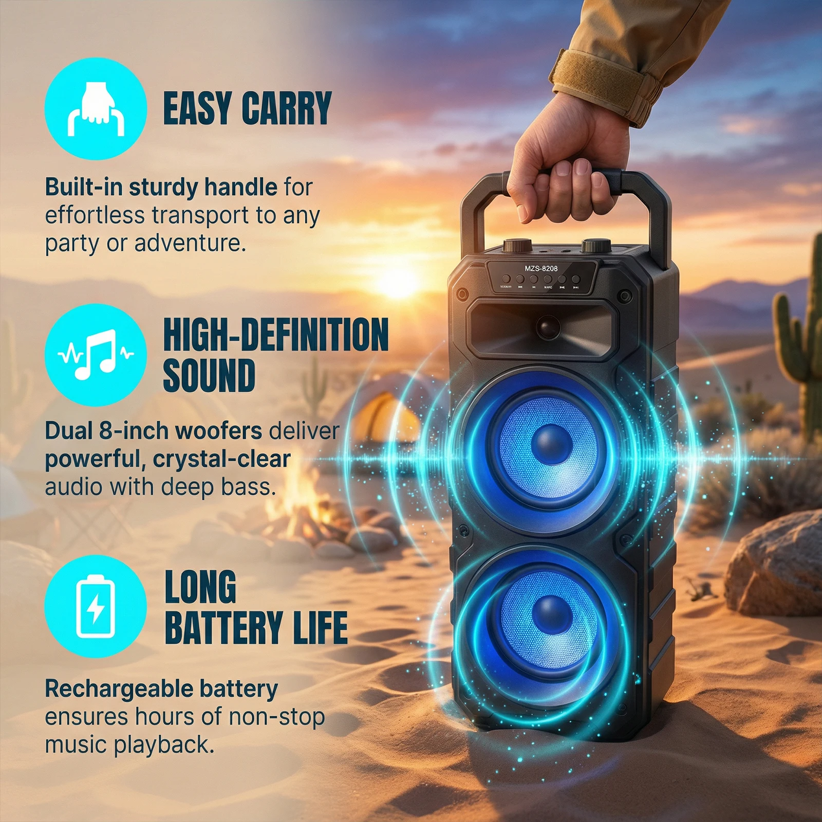 

16W Outdoor Portable Wireless Speaker with Remote Control Column Big Power Stereo Speaker with Microphone for Outdoor Party