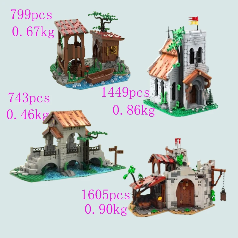 Spot kleine deeltjes assemblage bouwstenen MOC-148116 153931 middeleeuwse rivierooster brug DIY educatief speelgoed assemblage mod