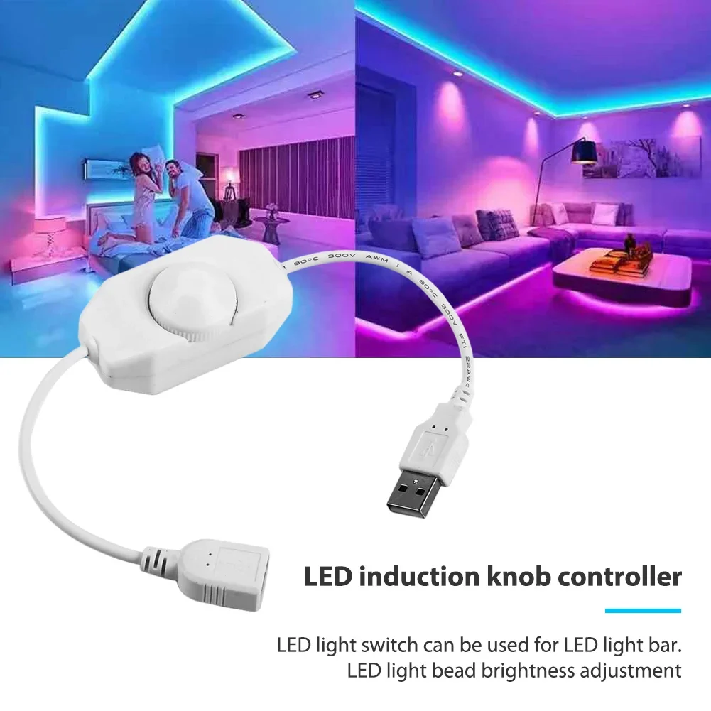 DC 5V Stepless USB Manual Knob LED Dimmer Switch for LED Strip Light 1 Channel Brightness Adjustment Controller