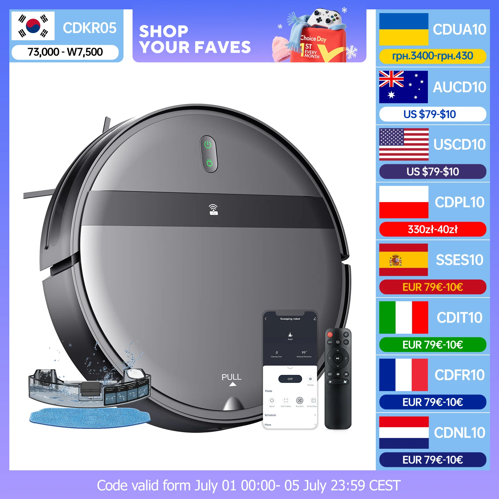 

RAYFURN G20 Robot Vacuum 6000Pa Strong Suction, Smart Mapping & No-Go Zones, Alexa/Google Voice Control, 180min Runtime