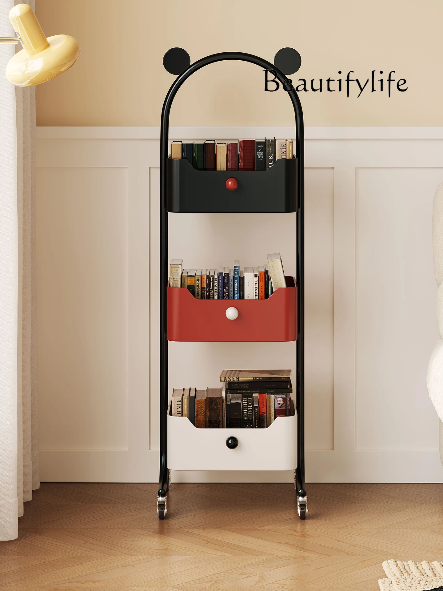 Color bookshelf desktop narrow cabinet floor-to-ceiling integrated wall storage removable wrought iron picture book storage rack