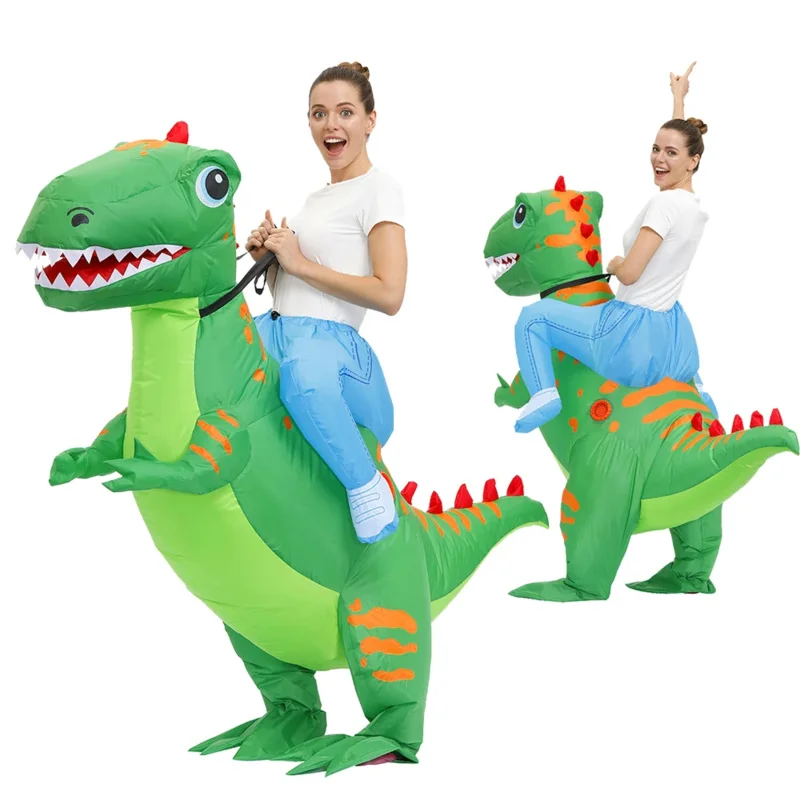성인 어린이 애니메이션 T-rex 공룡 풍선 의상, 할로윈 푸림 코스프레, 코스튬 녹색 파란색 공룡 코스튬, 재미있는 파티 세트