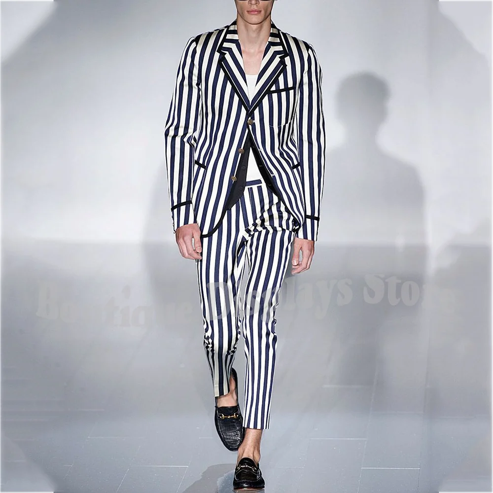 

Tailored Made Striped Men's Suit Straight Notch Lapel Single Breasted Two Pieces Fashion Show Casual Daily Male Set