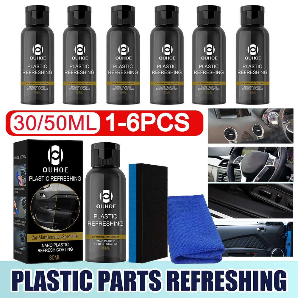 30/50ml Car Maintenance Plastic Refresh Coating Sponge Products Agent Refurbish Cleaning Cleaner Towel Restorer 1-6pcs