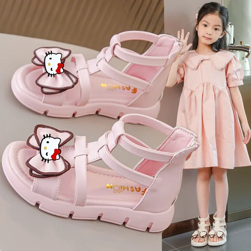 Sanrio hello kitty childrens girls sandals summer 2024 new fashion soft soled peep toe princess shoes girls student slipper sh