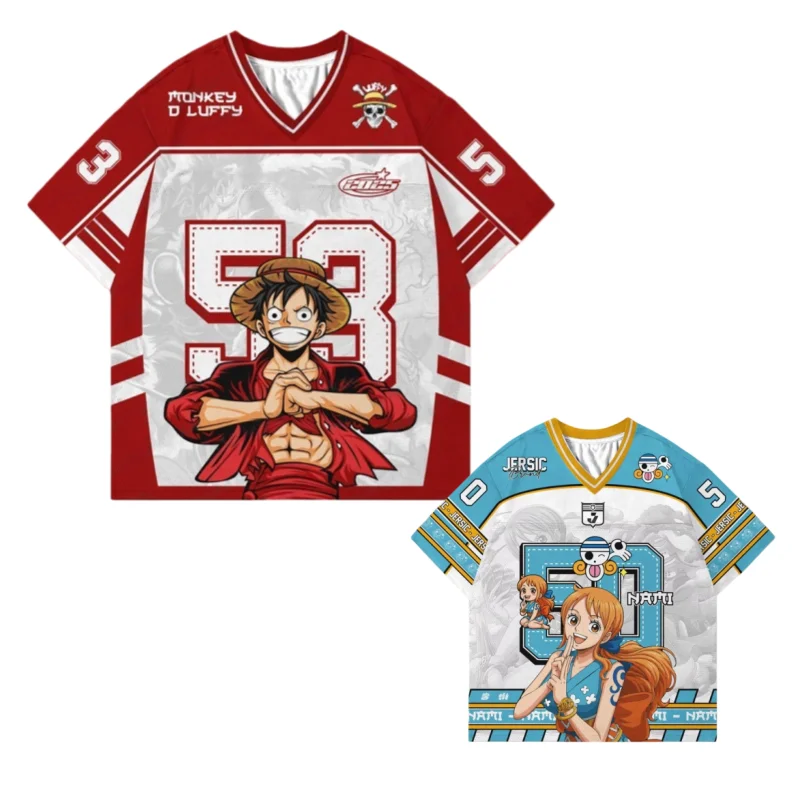 2526 New Bandai Anime One Piece Luffy Summer Jersey T-shirt Oversized 3D Adult and Children's Multifunctional Top Christmas