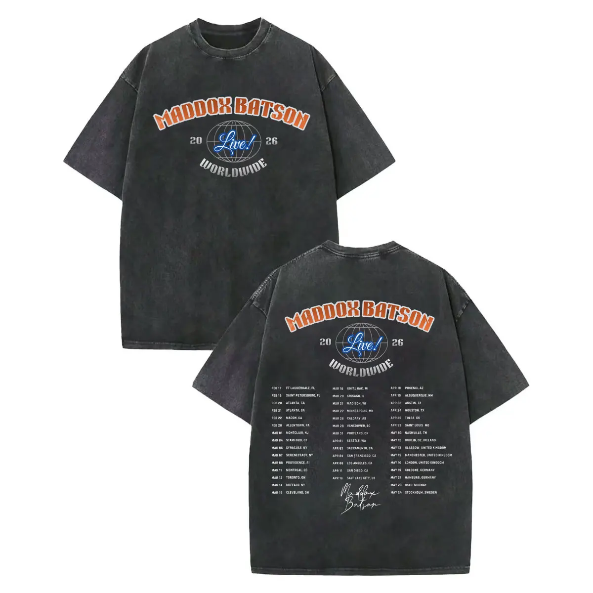 

Vintage Washed Maddox Batson Live Worldwide Tour 2026 T-shirt Harajuku Pop Music T-shirts Men Women Fashion Casual Loose T Shirt