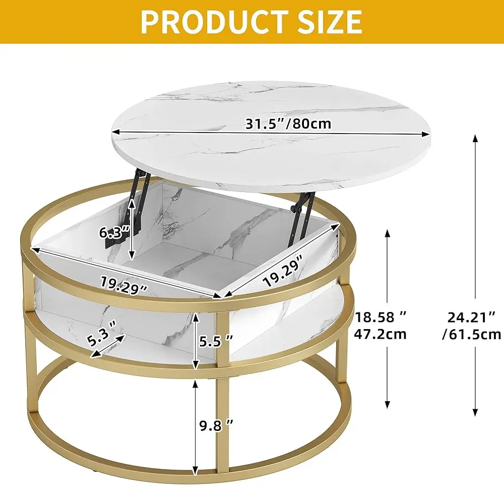 Coffee Tables For Living Room, Round Lift Top Coffee Table With Storage And Hidden Compartment, Rustic Small Circle Coffee