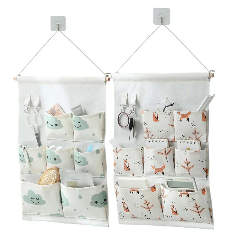 3/5/7 Pockets Cotton Wall Mounted Storage Bag Home Room Closet Door Sundries Clothes Hanging Bag Holder Cosmetic Toys Organizer