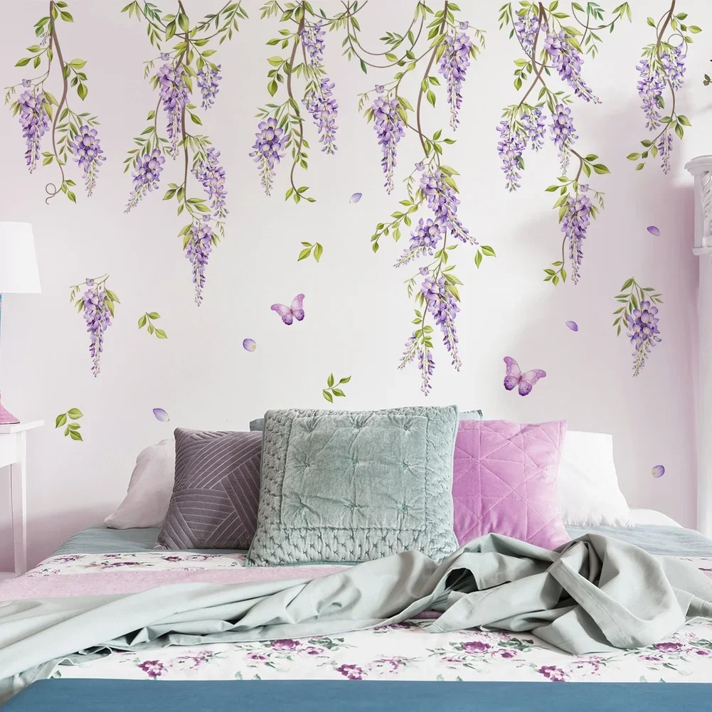 Bedroom Wall Decor Floral Vine Decal Living Room Decor Waterproof PVC Removable Without Marks Moisture Resistant