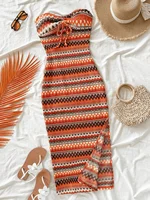 Vestido ajustado informal y sexy con lazo en el pecho para mujer, diseño con abertura a rayas para una comodidad elegante