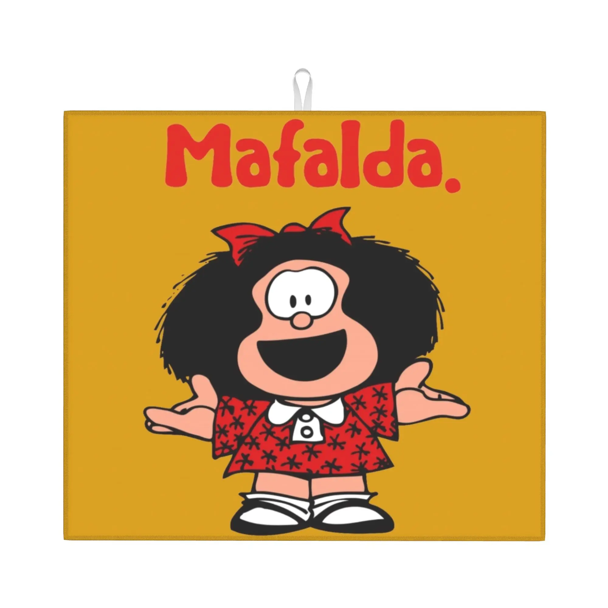 Happy Mafalda Drying Mat For Kitchen Waterproof Non‑Slip Oil Proof Reusable Argentina Manga Quino Comic Countertop Protector Mat