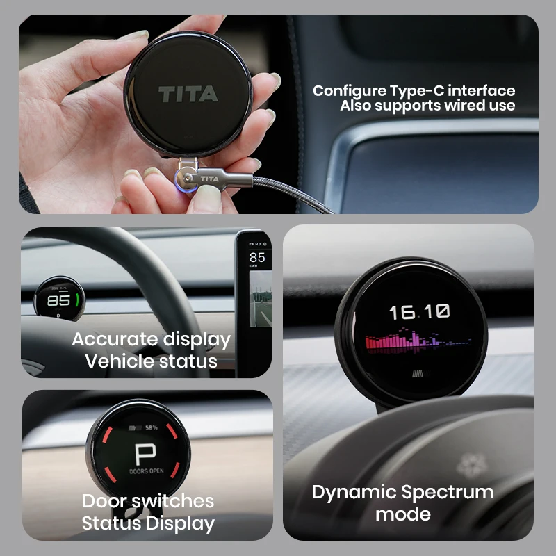 TITA Pro Painel HUD Modelo Y 3 Velocímetro de cluster sem fio de desempenho, acessórios para carro modificados Tesla, fácil instalação