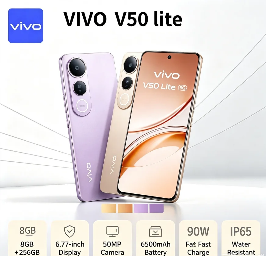 Original 2026 VIVO V50 Lite Android 11 Unlocked Cellphone 8+256GB 6.58'' Full Screen Dual 64MP Camera Daily‑Use Official