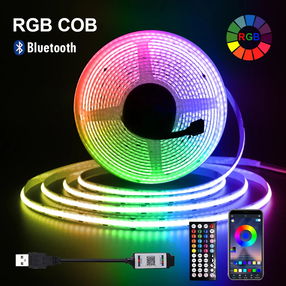 5V USB LED Strip Light Bluetooth App 44Keys Remote Control RGB 576LEDs/M Bright Flexible Ribbon Home Backlight Decor 1M 2M 3M 5M