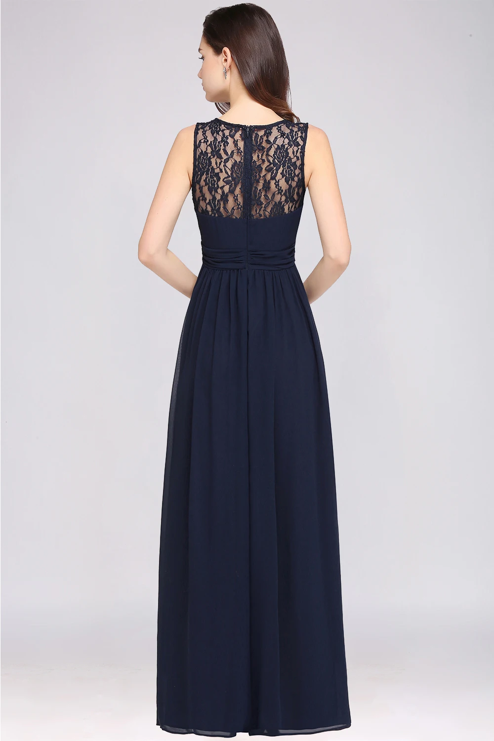 Chiffon Lace Long Evening Dresses Women Navy Blue Sleeveless A Line Wedding Party For Bride Formal Prom Gowns Robe De Soirée