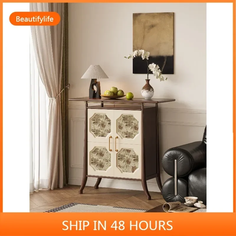 K185 Original Wood Style Song Dynasty Aesthetic Print Entrance Cabinet Entryway Storage Cabinet Textured Storage Cabinet