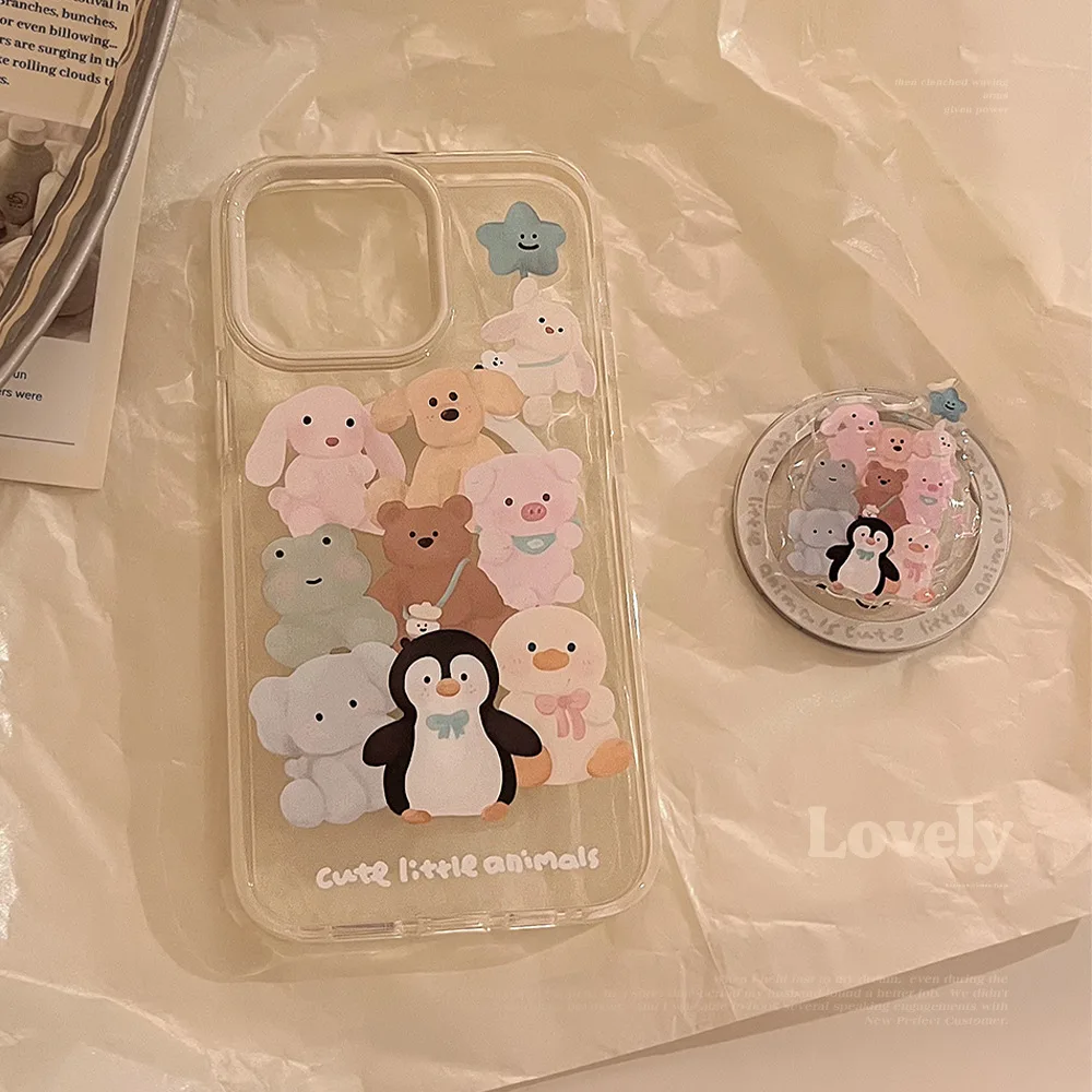 Koreanische niedliche Cartoon-Tiere, magnetischer Pinguin-Halter für iPhone 16, 15, 14, 13, 12, Pro Max, kabelloses Laden, stoßfeste Softcover