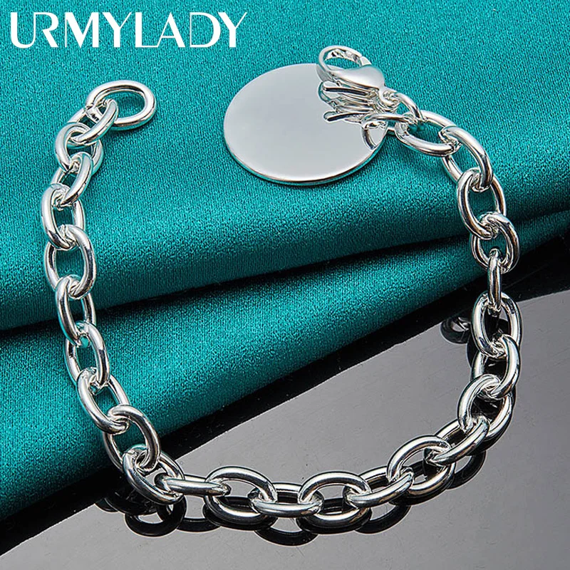 

URMYLADY 925 Sterling Silver Smooth Round Brand Pendant Bracelet For Women Wedding Party Fashion Charm Jewelry