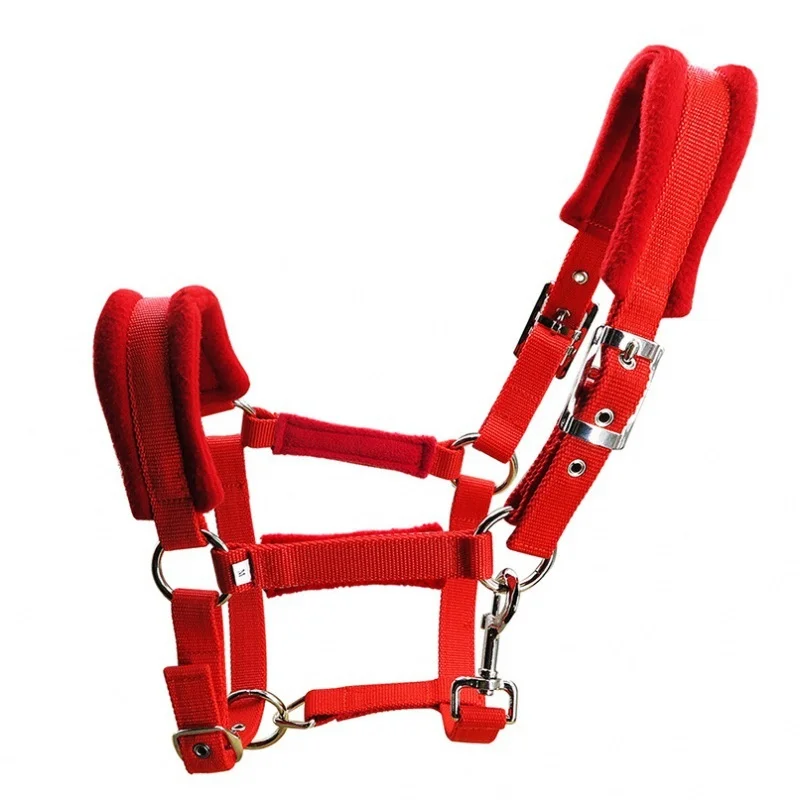 Horse Halter with Metal Eyelets Adjustable Thicken Horse Bridle Nylon Webbing Comfortable Equestrian Headcollar for Horse