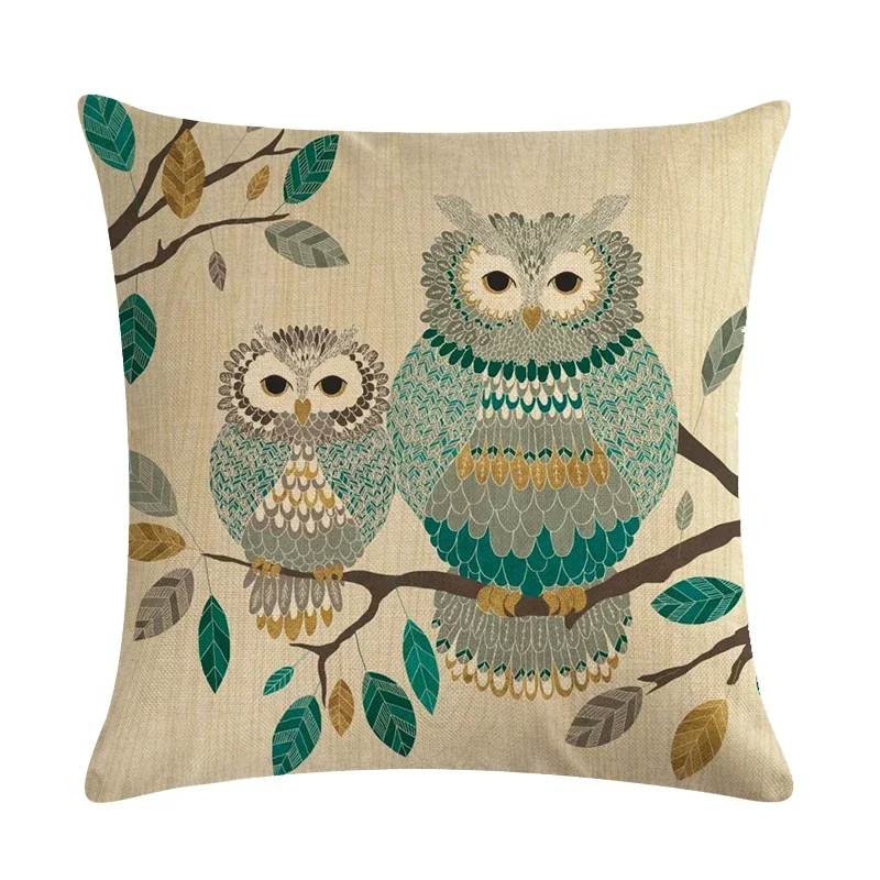 Lovely Owl Pattern Linen Pillowcase Palm Bird Cushion Living Room Bedroom Sofa Car Home Decor Pillowcase 45 X 45 Cm