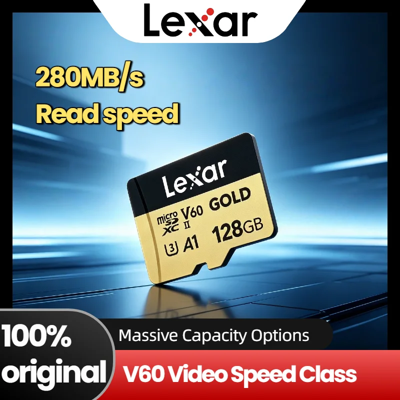 

Lexar Professional Gold Micro SDXC UHS II Card 128GB 256GB 512GB V60 U3 A1 Up to 280MB s for DJI Drone Switch 4K