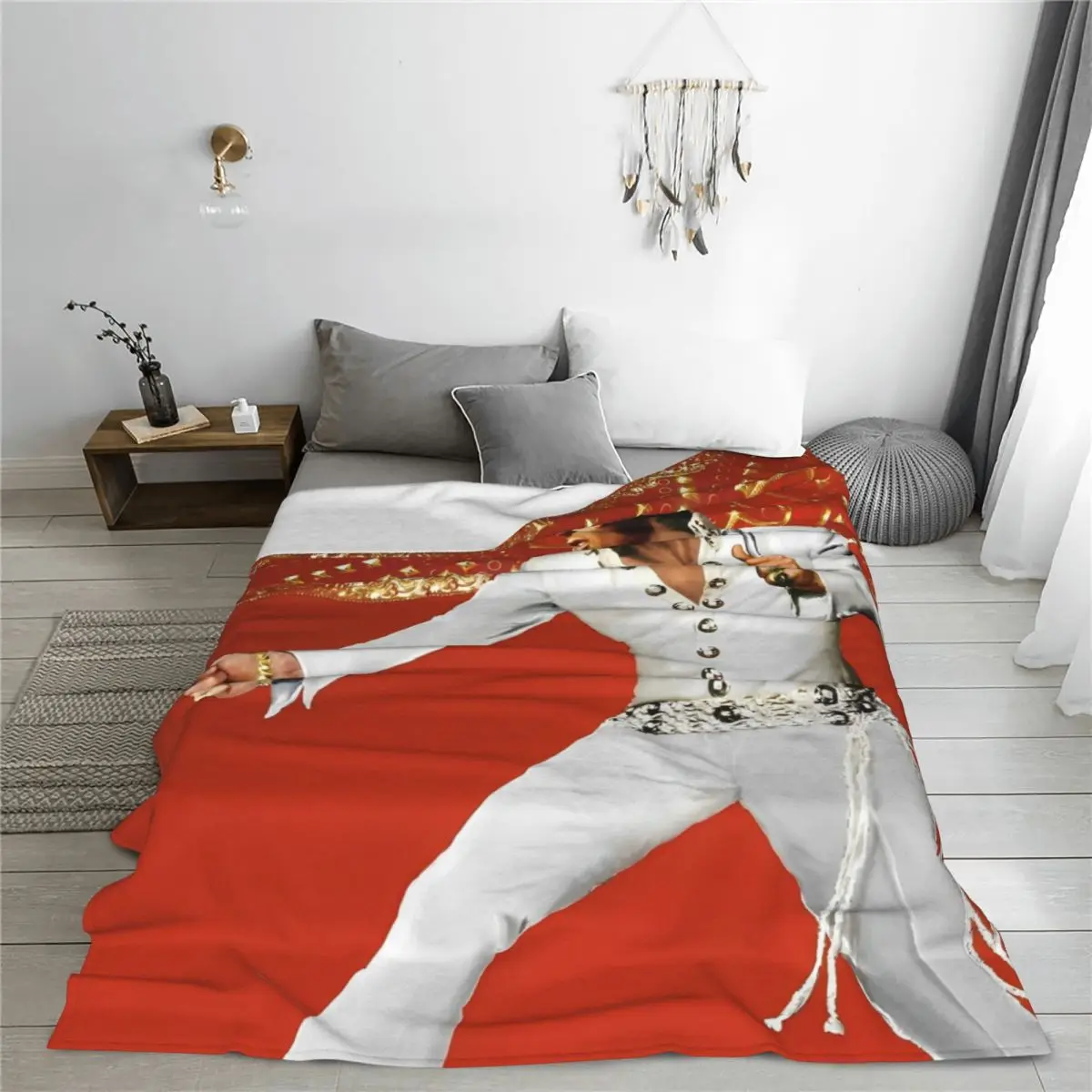 E-Elvis Presley Poster Flannel Throw Blanket Rock Musician Blanket for Home Outdoor Warm Bedding Throws