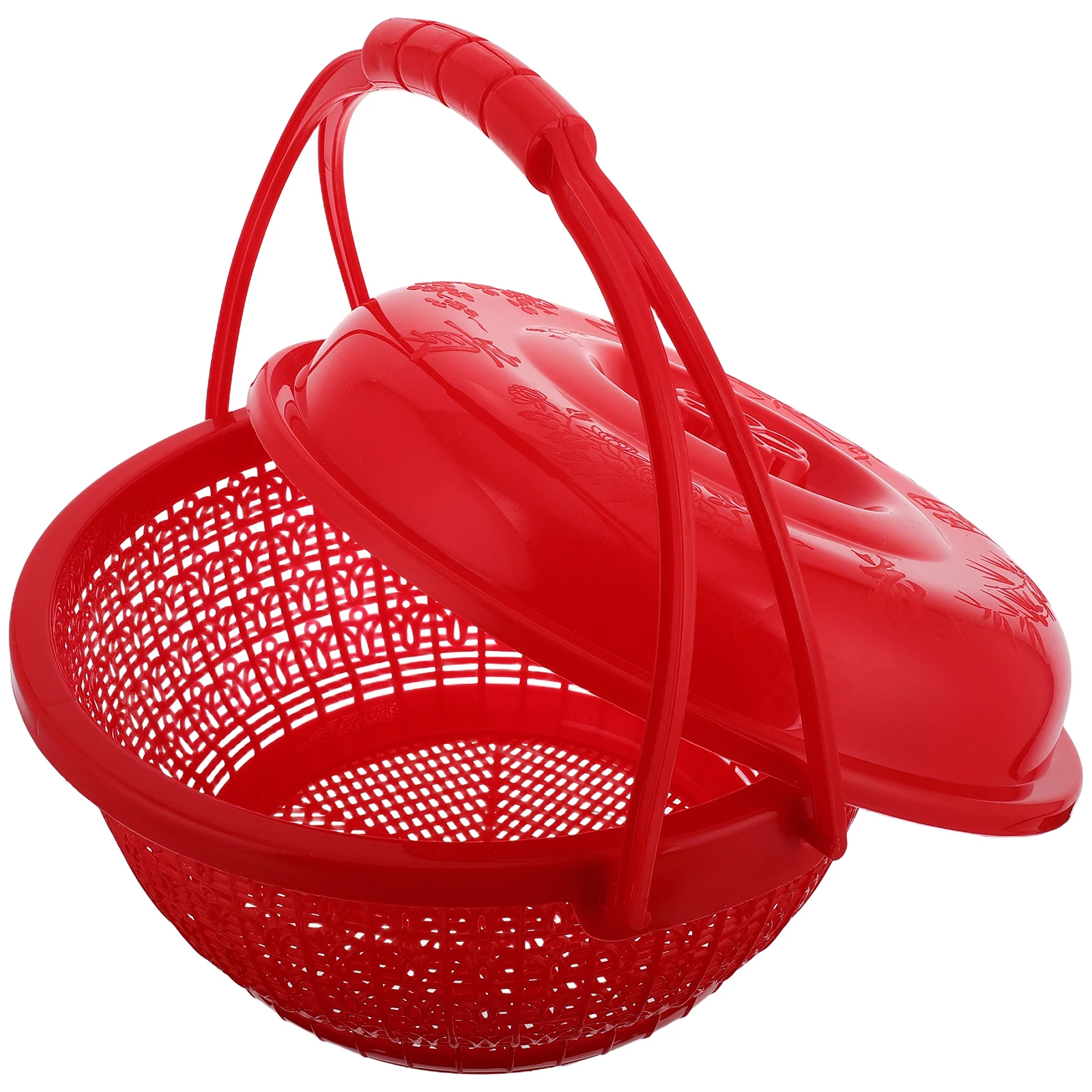 

Red Round HandBasket for Fruit Vegetable Egg Bread Storage Multifunctional Kitchen Organization Safe Materials