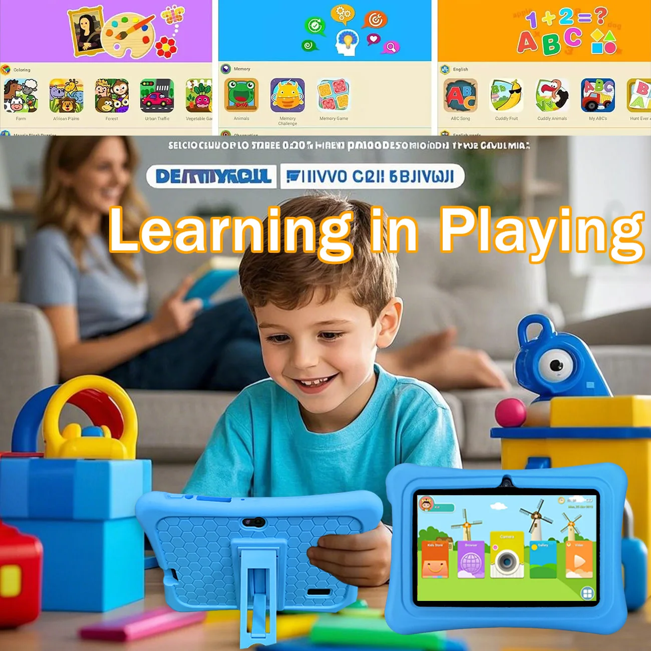 Tablet infantil Android de 7 polegadas com 12 câmeras duplas, projetado para meninos e meninas como aniversário divertido, presentes de Natal