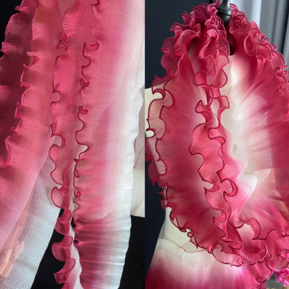 2 Yard Flounce Wave Lace Fabric 12cm Wide Gradient Color Pleat Mesh Organza Ruffle Dress Accessories Fashion