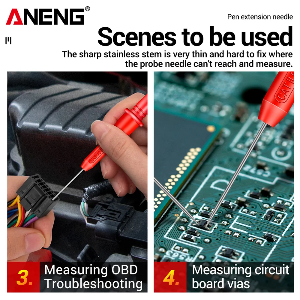 ANENG PT2002 Ago perforante isolante Pin da 1 mm Sonda di prova multimetro non distruttiva 10A 600 V per cavo di prova da 2 mm