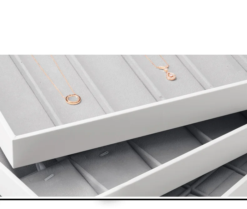 Oirlv Graues Leder-Schmuckdisplay-Tablett, Stapelbar, Organizer für Ohrringe, Halsketten, Armbänder und Anhänger, Aufbewahrungstablett für Ladenvitrinen – Detail 12