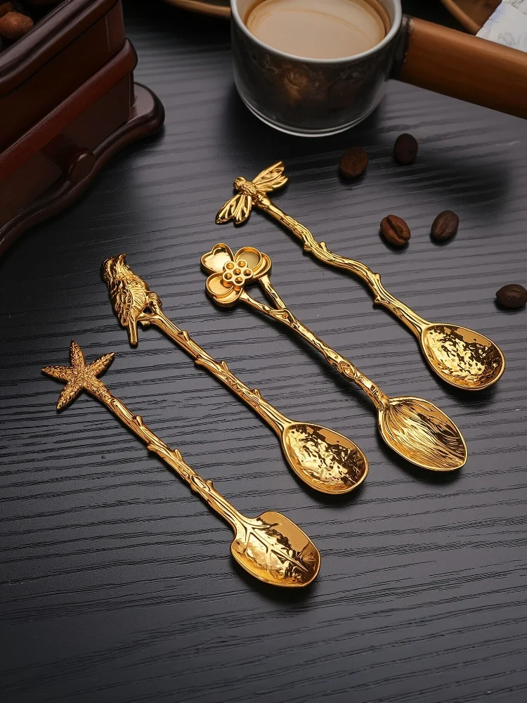 Cuillère à café en métal rétro, Branches de libellule en forme de feuilles, gâteau de crème glacée, Dessert, cuillère à mélanger le lait, Gadgets de cuisine, vaisselle