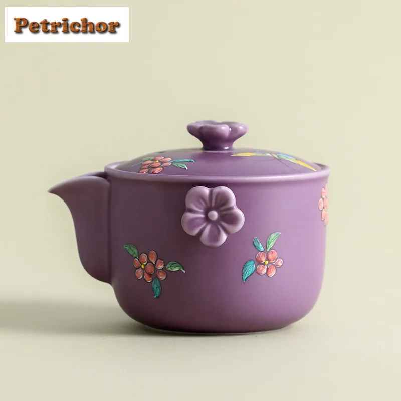 

200ml Hand-painted Fruit Purple Hand Grab Teapot Boutique Tea Infuser Pot Tea Brewing Kettle With Strainer Drinkware Ornaments