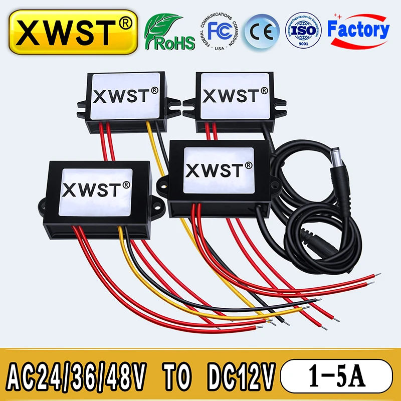 XWST AC24V36V48V do DC12V Przetwornica Buck Regulator napięcia 1-5A Moduł zasilacza obniżającego napięcie z wyjściem portu DC Wodoodporny CE