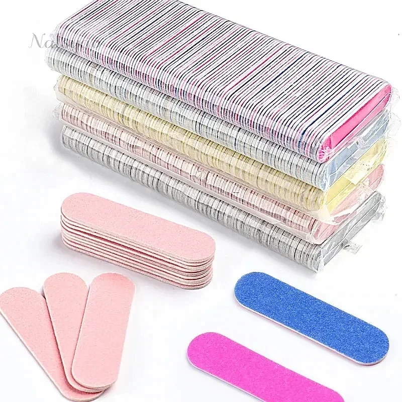 100pcs Double Side Nail Files Mini Wood Sanding Buffer Block Set For Gel Polish Manicure Nail Art