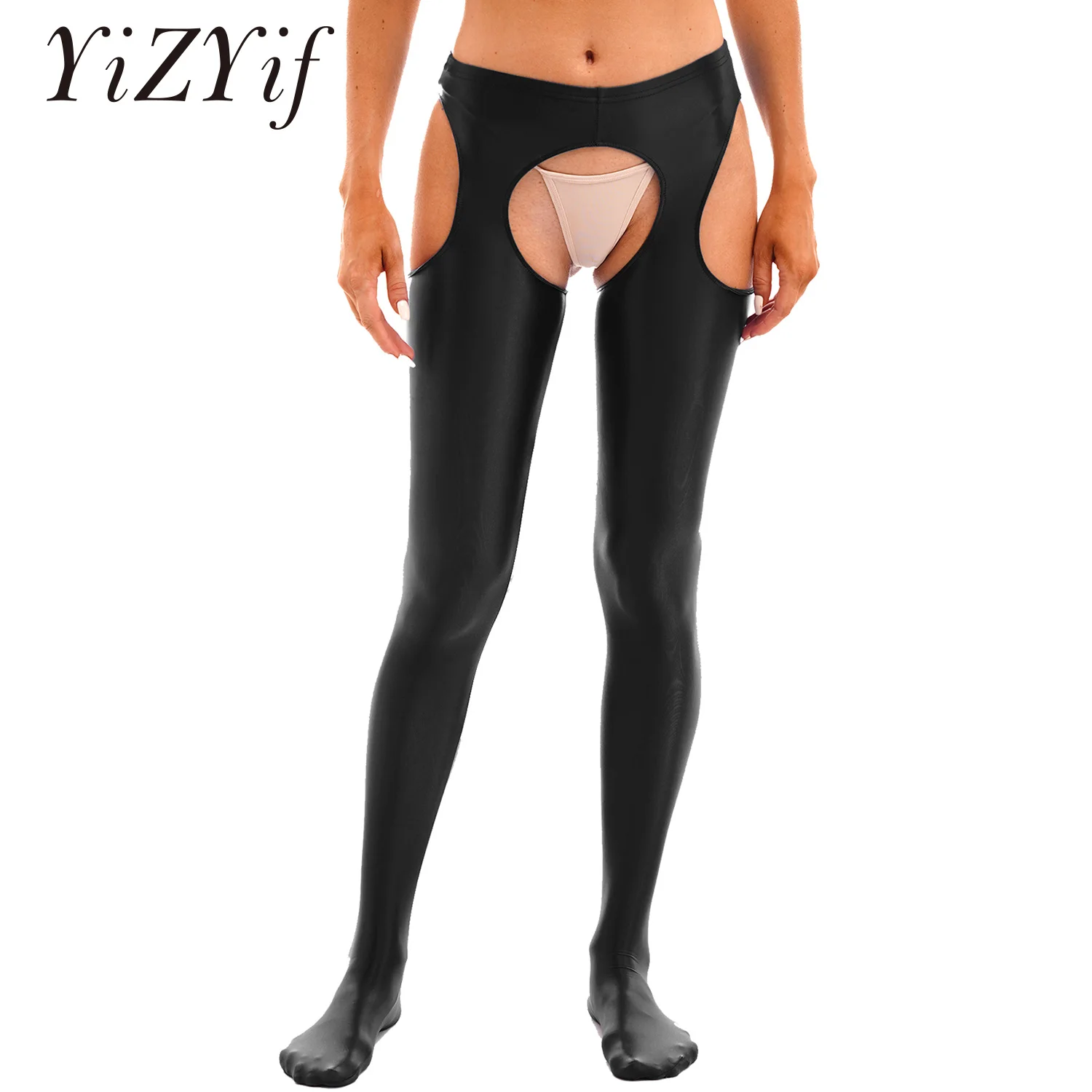 

New Open Crotch Pants Satin Oil Glossy Opaque Pantyhose Wet Look Tights Sexy Stockings Japanese Shiny Slim Skinny Pants Leggings