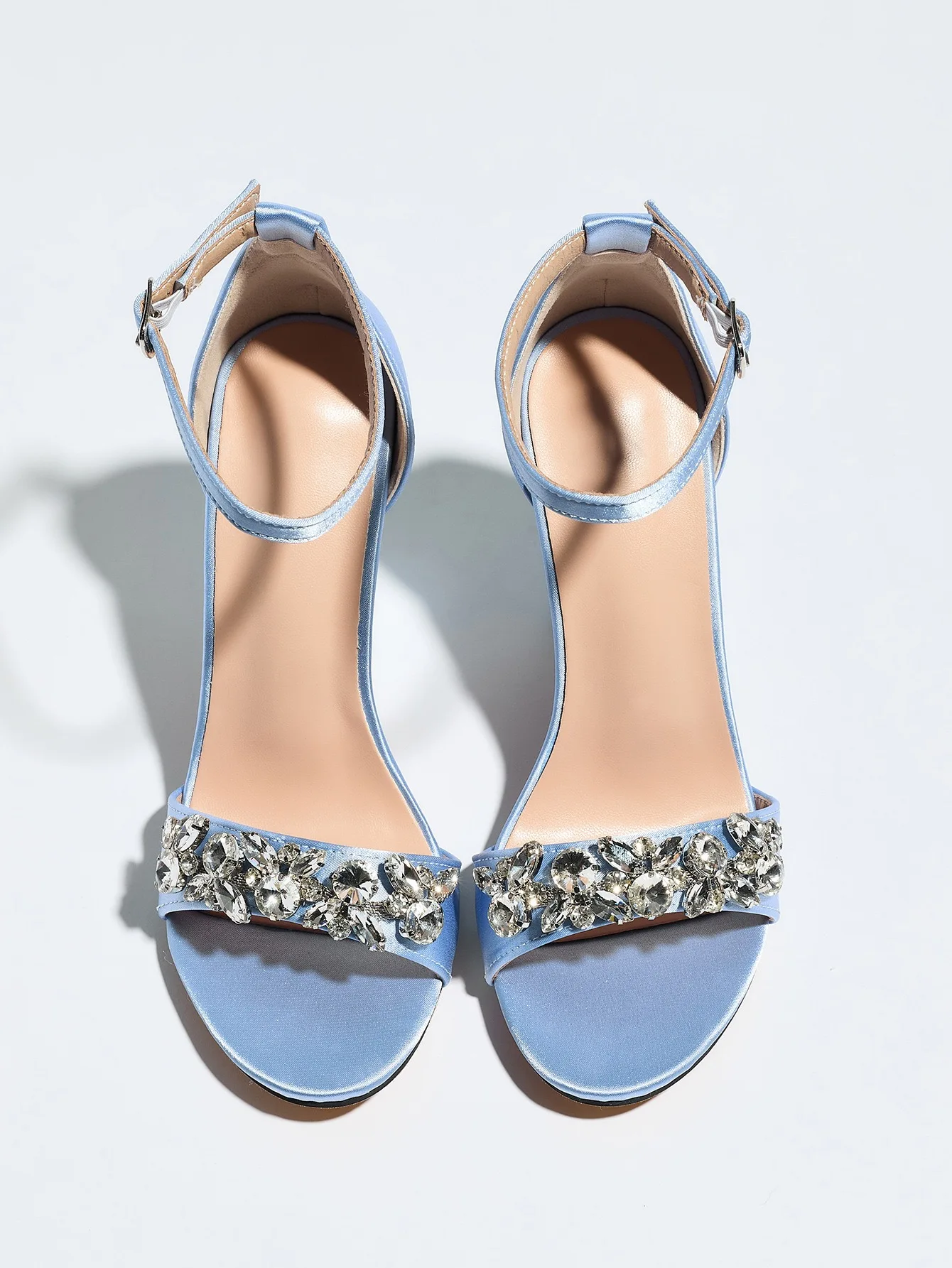 Luxury Rhinestones High-heeled Sandals for Women Satin Designer Shoes Open-toe Ankle Buckle Hollow Banquet Party Shoes 10cm