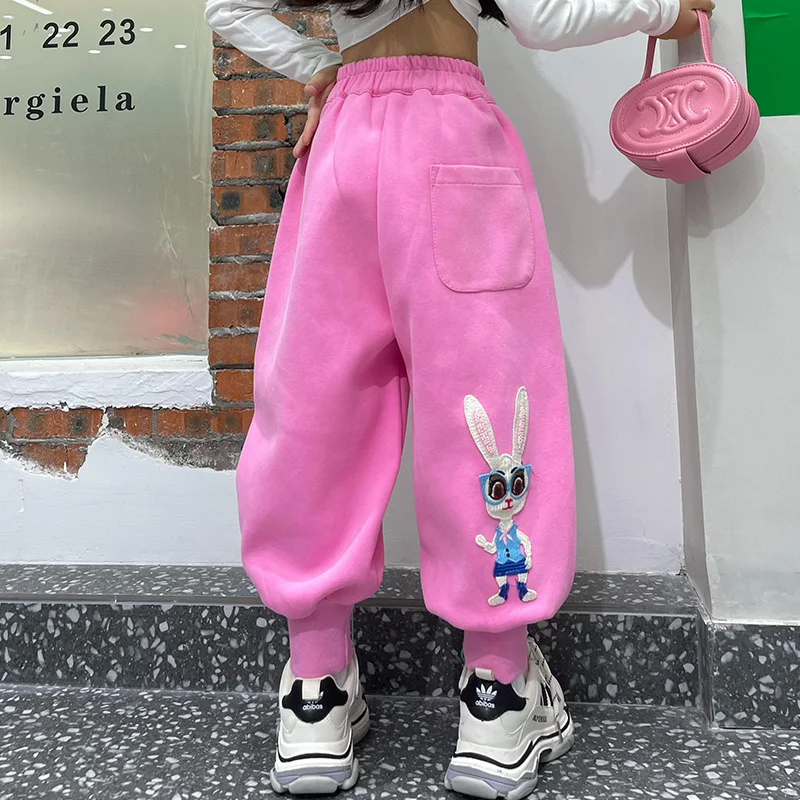 

Girls Clothes Spring Autumn Casual Cotton Jogger Pants Cartoon Rabbits Design Children's Sweatpants Elastic Waist Trousers