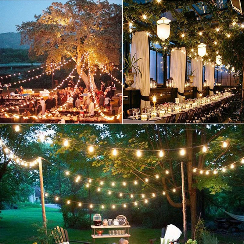 Outdoor Garlands LED Solar Power String Lights G40 Bulbs Fairy String lights Wedding Party Garden Lamp For Holiday Lighting