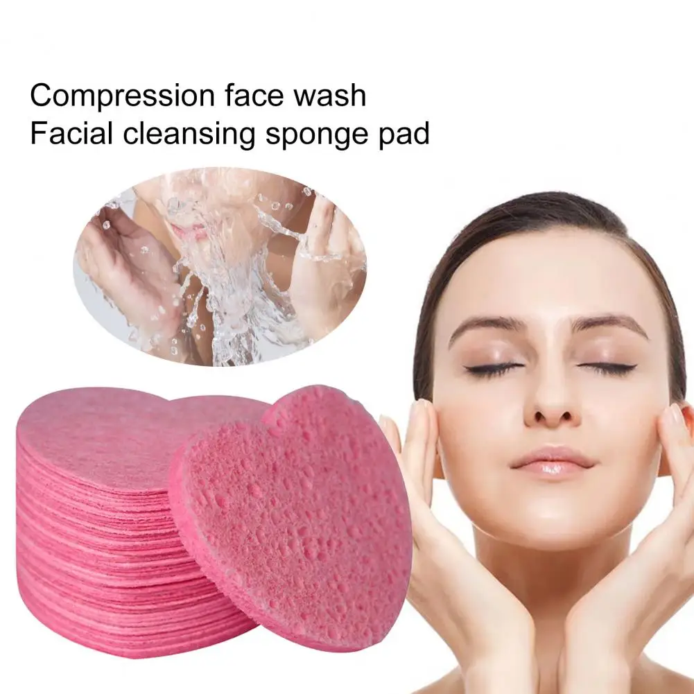 

50Pcs Face Scrubbers Pink Heart Shape Remove Dirt Rich Foam Strong Adsorption Force Cleansing Face Face Cleansing Sponge Pads