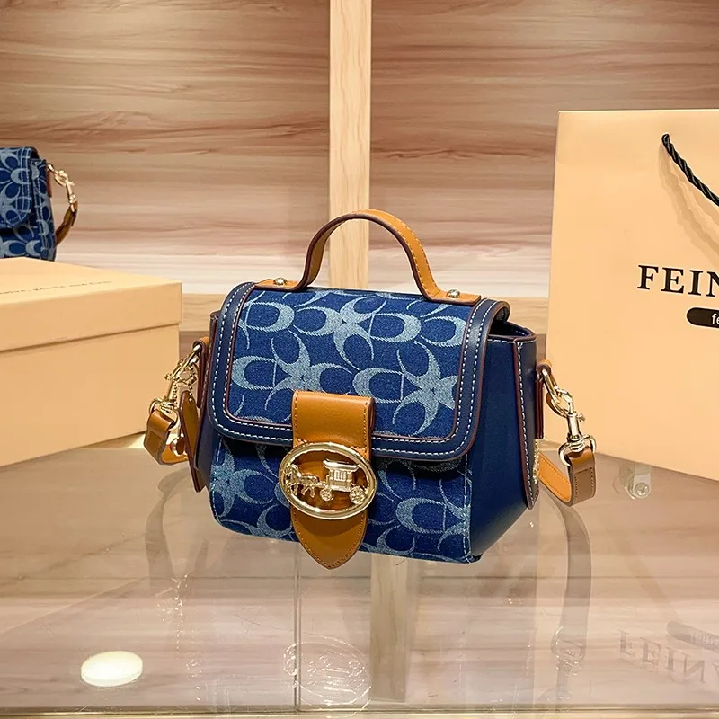 Ladies' Handbag, Light Luxury Retro Denim Canvas Bag, Fashionable Single-Shoulder Crossbody Bag, 2025 New High-End Color-Matchi image 4