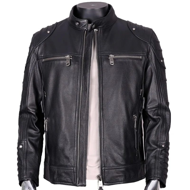 

2024 Spring Autum Men's Geniune Motorcycle Riding Jacket First Layer Cowhide Leather jackets Rivet Male Youth Tide Zipper Coats