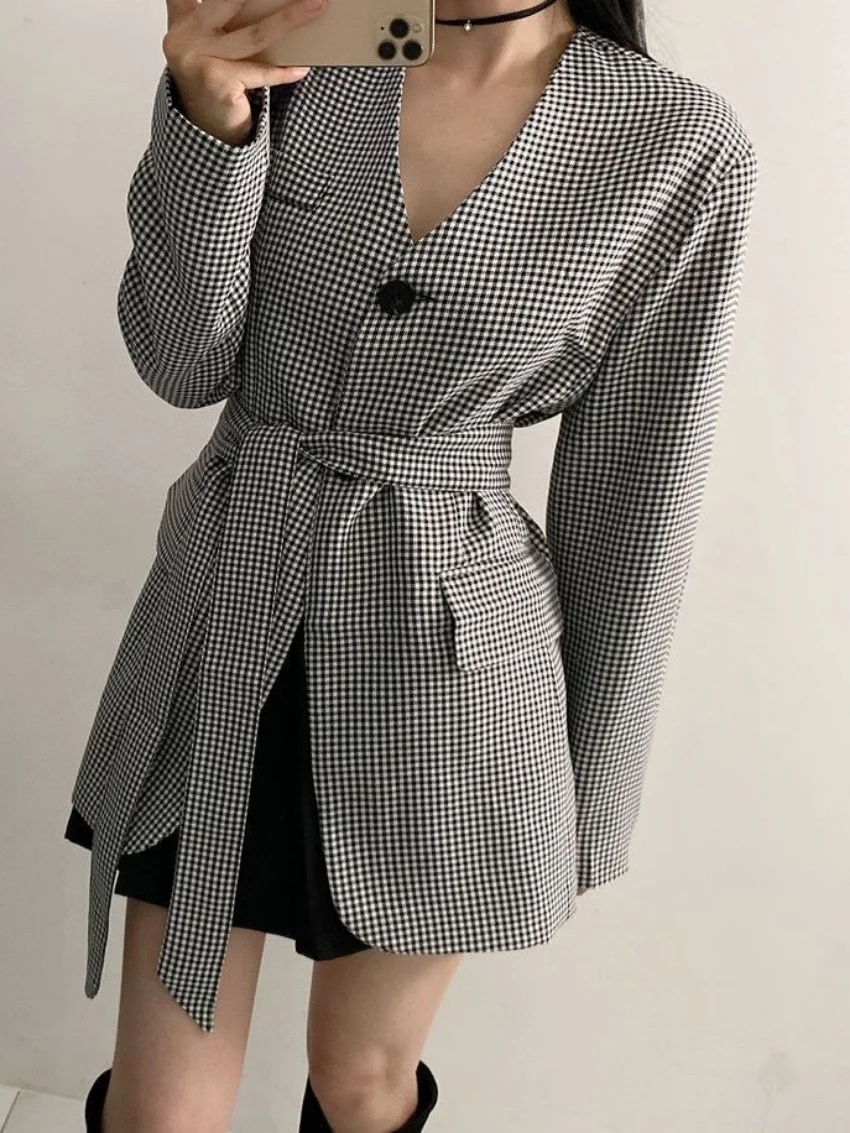 

Alien Kitty шикарные минималистичные ретро блейзеры женские с узором «гусиные лапки» Slim 2025 элегантная офисная женская зимняя рабочая одежда с длинными рукавами повседневная новинка