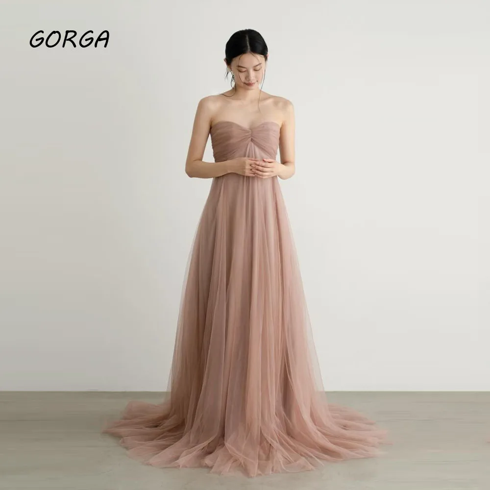 

GORGA Simple Sweetheart Tulle A-LINE Prom dress 2024 Slim Sleeveless Floor-Length Formal Evening Dress