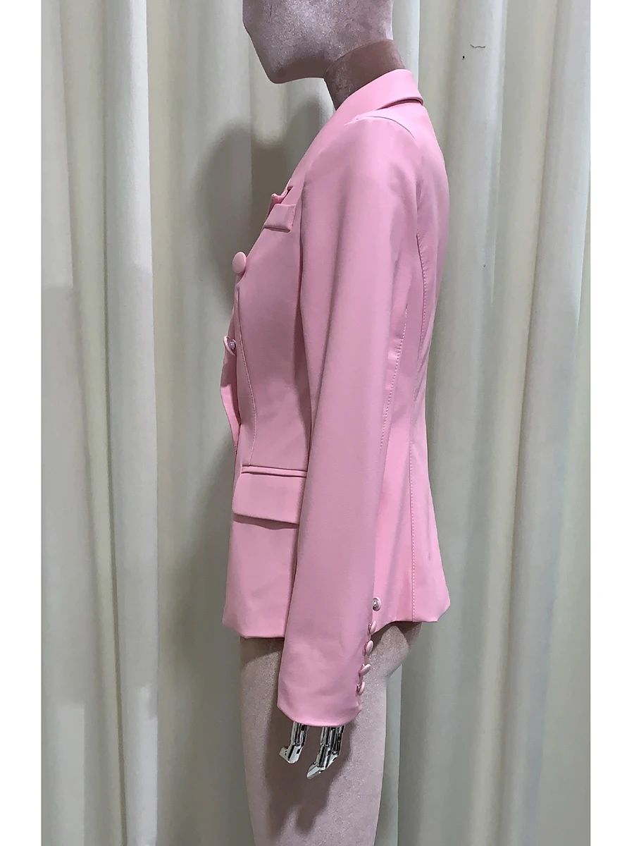 Blazer corto in morbida pelle Pu aderente rosa primavera autunno da donna doppio petto slim fit giacca bianca elegante chic di lusso per donna