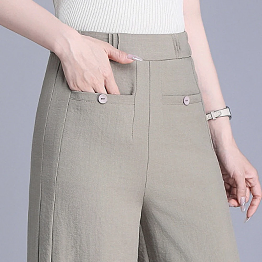 Women linen wide leg pants for summer thin fashion comfortable high-waisted casual breathable trousers oversize L To 6XL